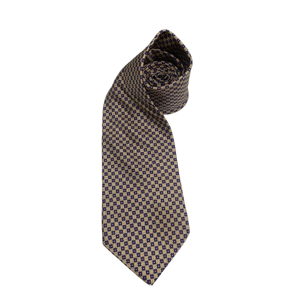 Brooks Brothers Makers Cream with Blue Floral Textured Print All Silk Neck Tie